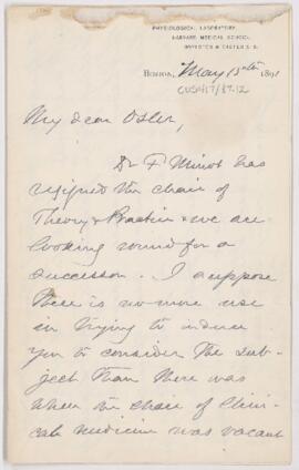 Letter to William Osler, May 15, 1891