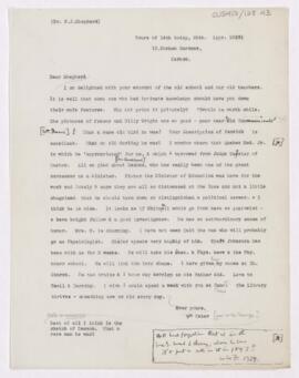 Letter to Francis John Shepherd, April 25, 1919