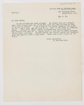 Letter to William Osler, January 26, 1918