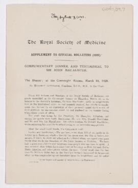 The Royal Society of Medicine. Supplement to Official Bulletins