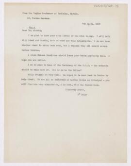 Letter to Maude E. Abbott, April 7, 1919