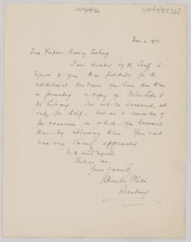 Letter to Harvey Cushing, November 4, 1926