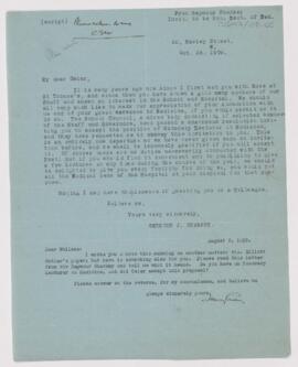 Letter to William Osler, October 28, 1909