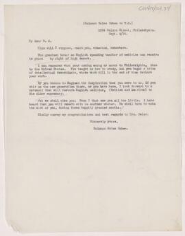 Letter to William Osler, September 4, 1904