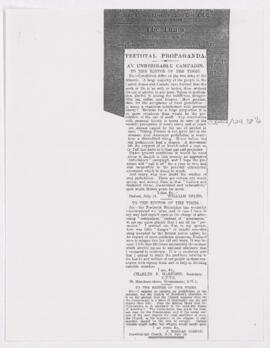 Letter to  Editor of the Times, July 18, 1919