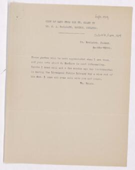 Letter to Hugh A. McCallum, August 12, 1919