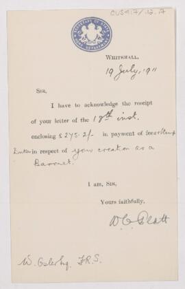 Letter to William Osler, July 19, 1911