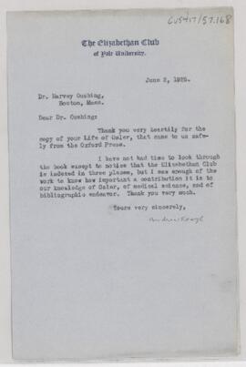 Letter to Harvey Cushing, June 2, 1925