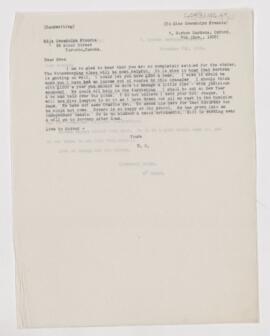 Letter to Gwendolyn Francis Andras, November 7, 1905