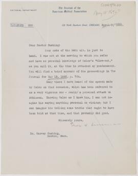 Letter to Harvey Cushing, April 1, 1920