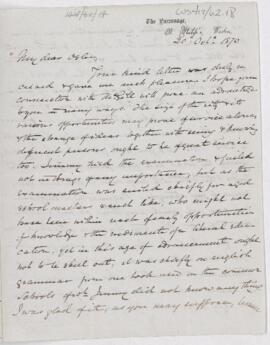 Letter to William Osler, October 20, 1870