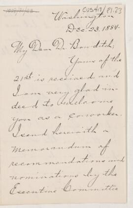 Letter to Henry Pickering Bowditch, December 23, 1884