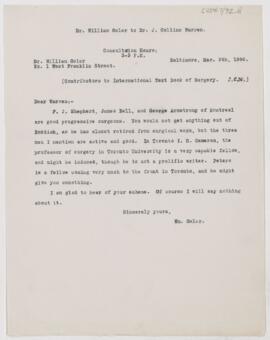 Letter to J. Collins Warren, March 5, 1896
