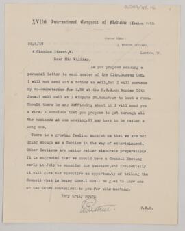 Letter to William Osler, June 20, 1913