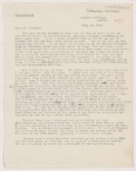 Letter to A.J. Balfour, July 31, 1904