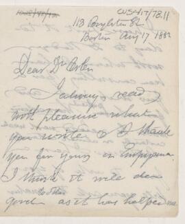 Letter to William Osler, August 17, 1882