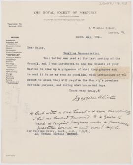 Letter to William Osler, May 23, 1914