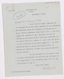 Letter to William Osler, September 2, 1919