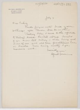 Letter to Harvey Cushing, July 7, 1925