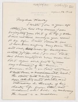 Letter to Harvey Cushing, April 16, 1926