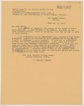 Letter to William Osler, February 11, 1914