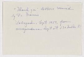 Correspondence, (Thank you) letters received by Dr. Francis, Collard-Friedberg