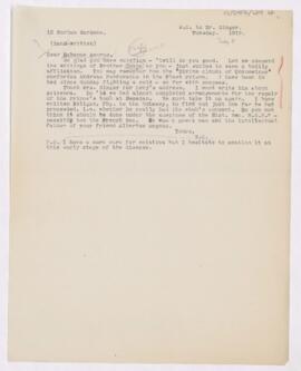 Letter to Charles Joseph Singer, July 8, 1919