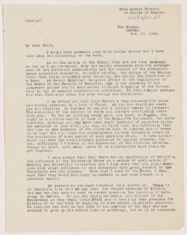 Letter to William Osler, October 17, 1904