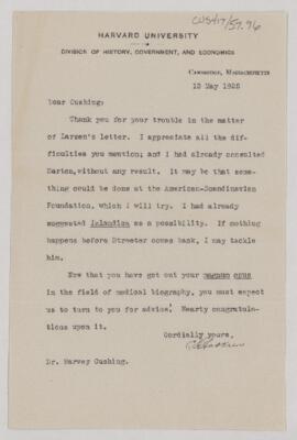 Letter to Harvey Cushing, May 13, 1925