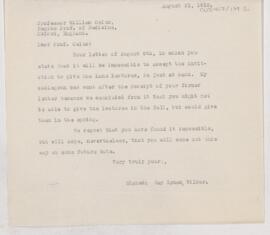 Letter to William Osler, August 21, 1912