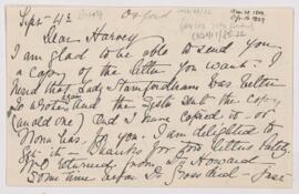 Letter to Harvey Cushing, September 1921(?)