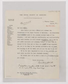 Letter to William Osler, May 8, 1918