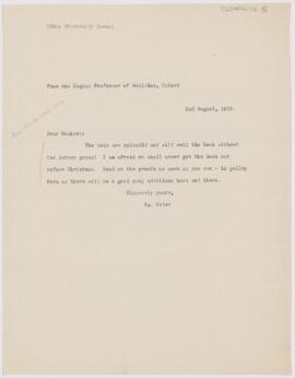 Letter to  Hackett (Yale University Press), August 2, 1913