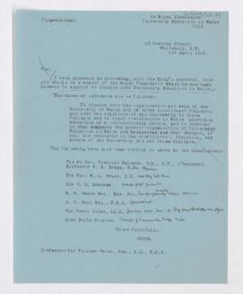 Letter to William Osler, April 1, 1916