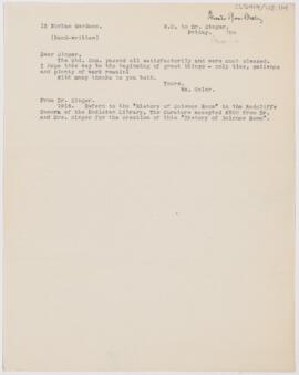 Letter to Charles Joseph Singer, (ca November 16, 1914)