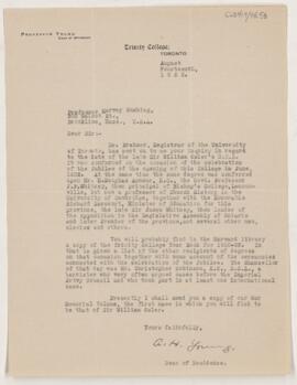 Letter to Harvey Cushing, August 14, 1922