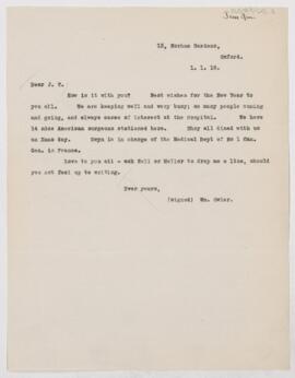 Letter to James Tyson, January 1, 1918