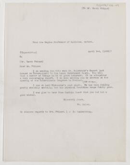 Letter to Henry Phipps, April 3, 1908