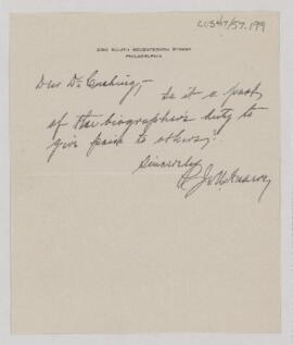 Letter to Harvey Cushing,
