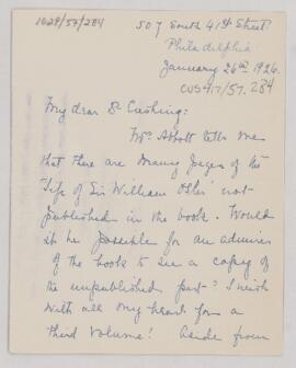 Letter to Harvey Cushing, January 26, 1926