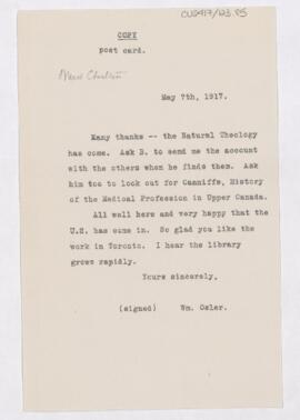 Letter to Margaret E. Charlton, May 7, 1917