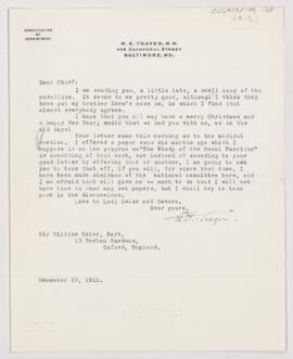 Letter to William Osler, December 23, 1912