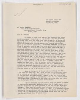 Letter to Harvey Cushing, December 4, 1920