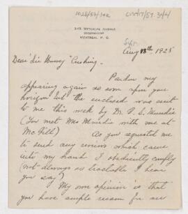 Letter to Harvey Cushing, August 8, 1925