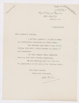 Letter to Harvey Cushing