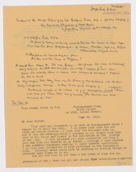 Letter to William Osler, June 30, 1915