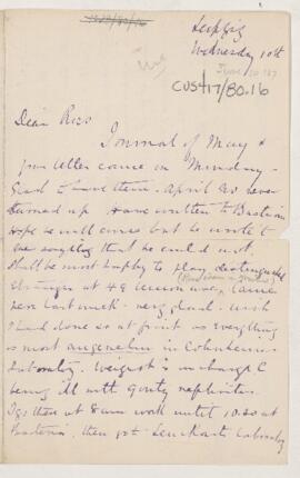 Letter to George Ross, June 10, 1884(?)