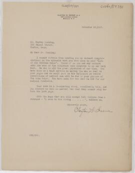 Letter to Harvey Cushing, November 10, 1925