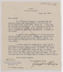 Letter to Harvey Cushing, August 25, 1925