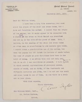 Letter to William Osler, September 20, 1912